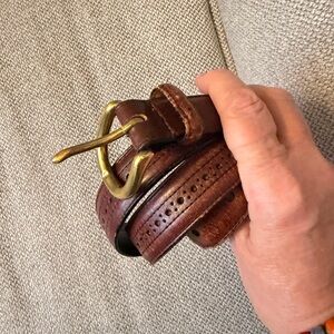 Lands' End Brown Leather Belt with Gold Buckle